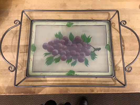 27"x15" Metal & Glass Grape Inlay Tray