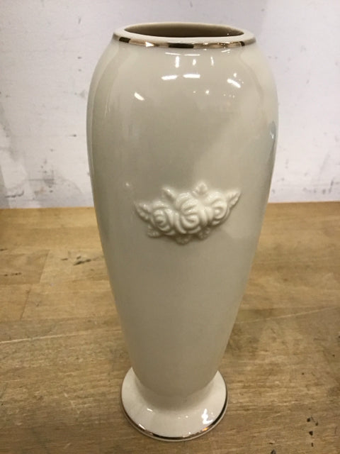 8" Lenox Ivory Rose W/Gold Trim Vase
