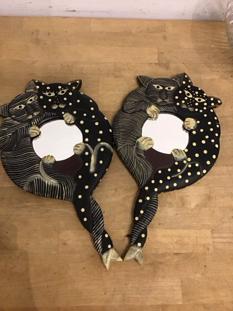 Pair Of 16" Pier 1 Hugging Cats Mirrors