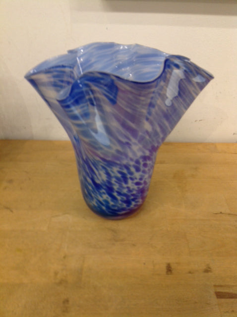 Vase - 9" Blue Swirl Art Glass