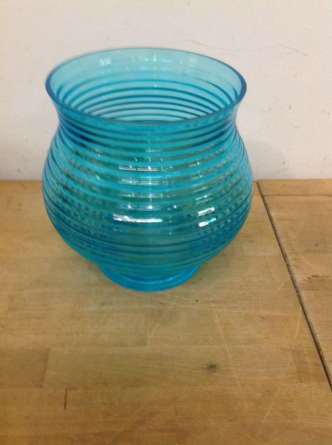 Vase- 8" Aqua Ribbed Glass