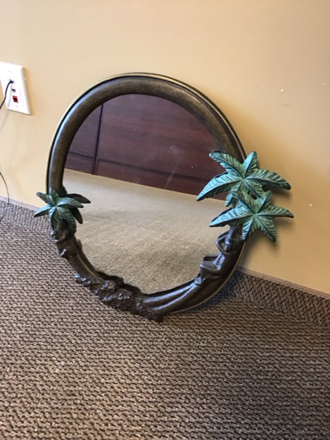20" Vintage Iron Palm Tree Monkey Mirror