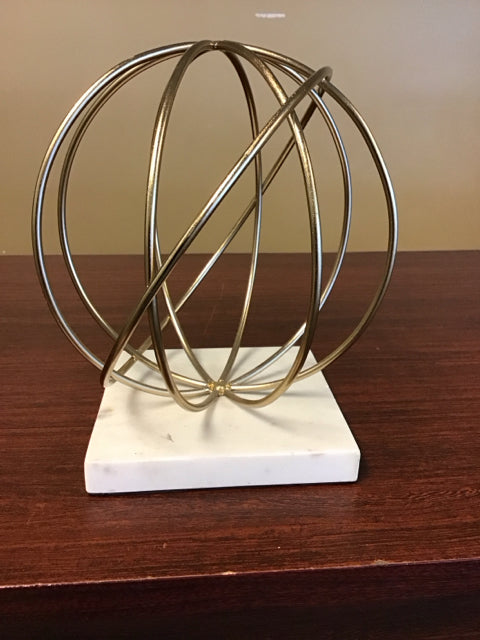 7.5" Gold Metal Decorative Orb W/Stone Base