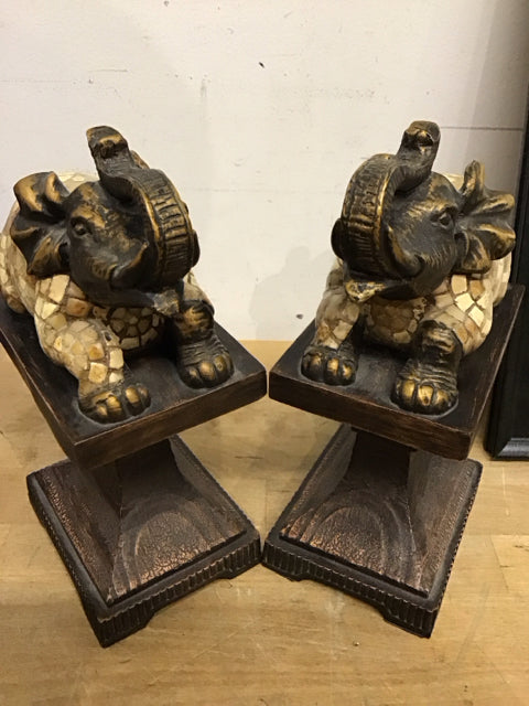 9.5" Mosaic Elephant Bookends