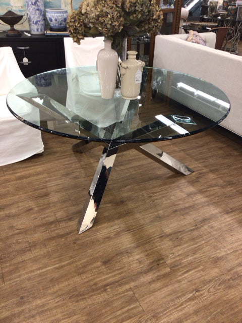 60" Round Glass/Chrome Base Dining Table