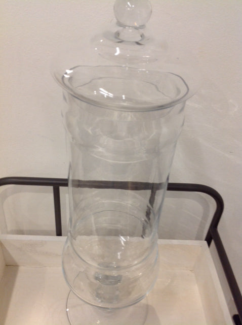 18" Footed Clear Glass Jar W Lid