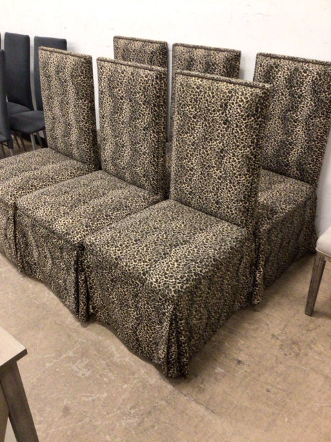 Set Of 6 Leopard Print Skirted Dining Chairs