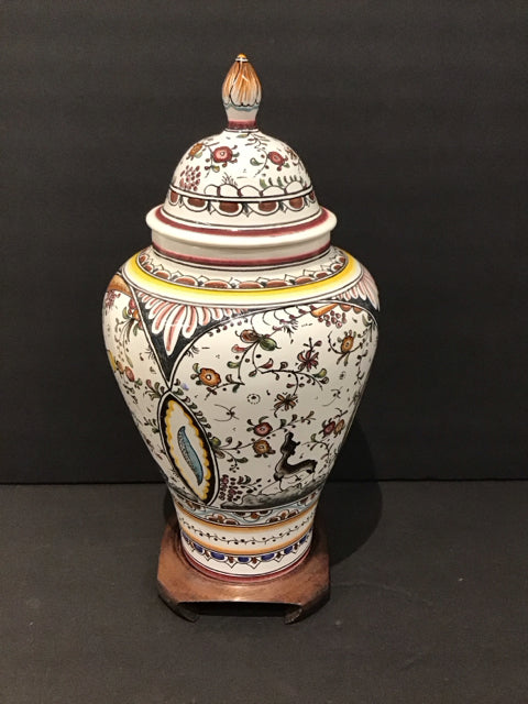 14" White Ceramic Painted Urn w/Stand