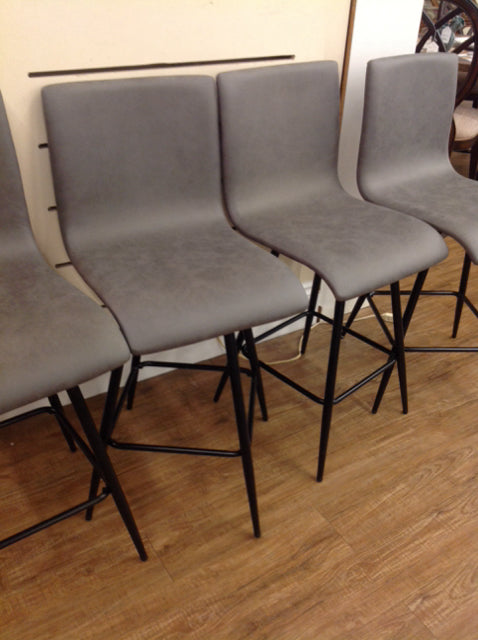 Set Of 4 Grey Black Metal Bar Stools