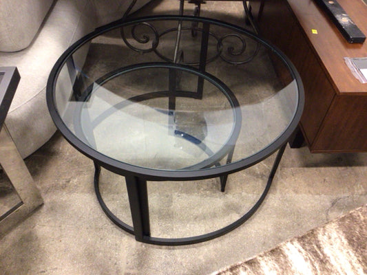 Round Black Metal Glass Top Nesting Coffee Table