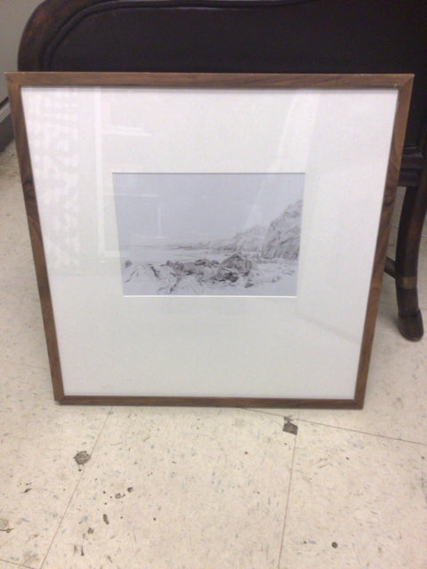 20" Square Wood Framed Black/White Landscape Print