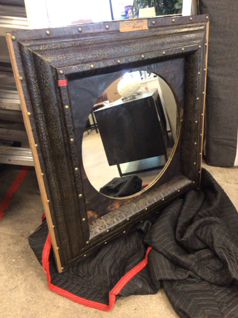 38" Square Metal Framed Mirror With Grommets