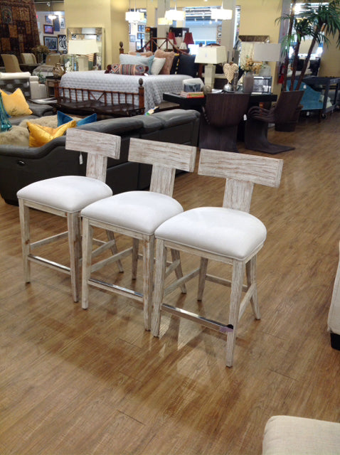 3 White Weathered Wood Bar Stools