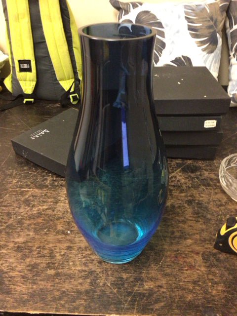 16" Blue Glass Vase