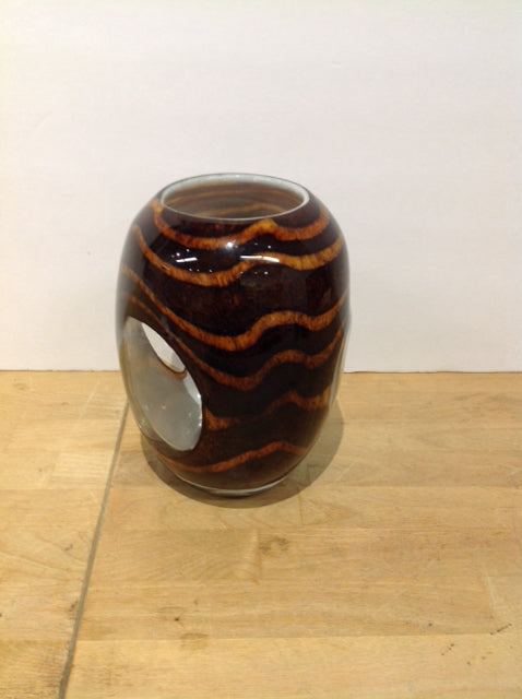 8.5" Art Deco Brown/Clear Glass Vase