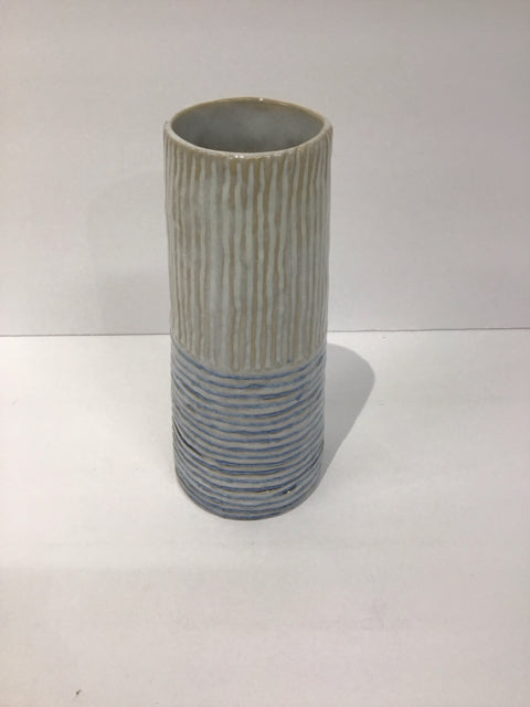 8" Ceramic Vase w/White Blue Glaze