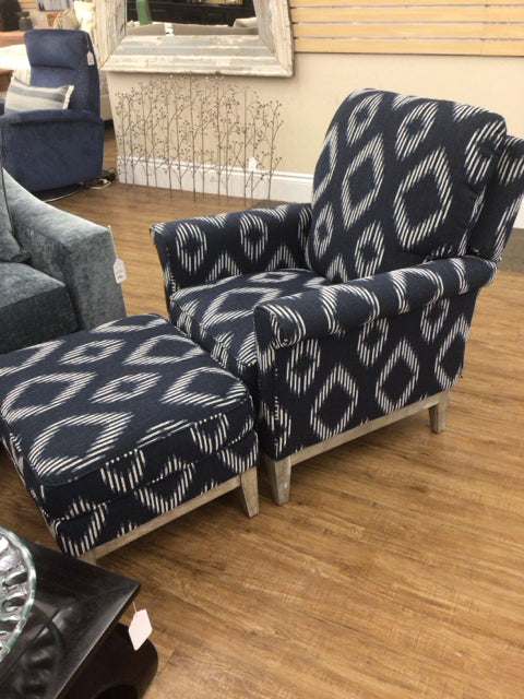 La-Z-Boy Blue & White Fabric Arm Chair & Ottoman