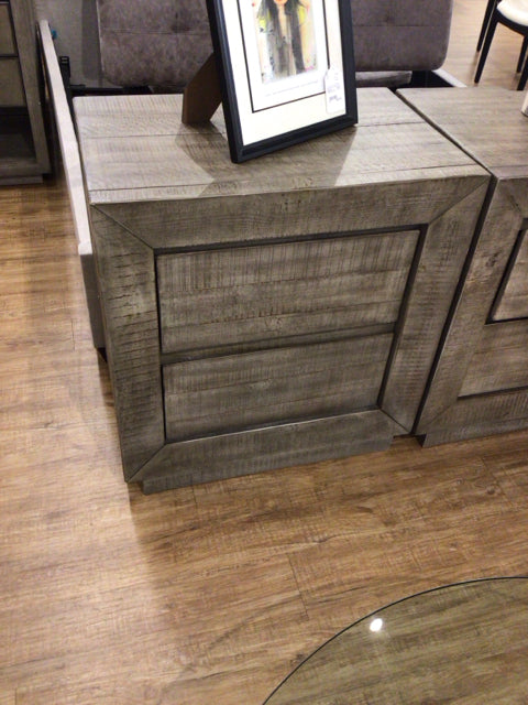 Grey Rustic 2 Drawer Nightstand