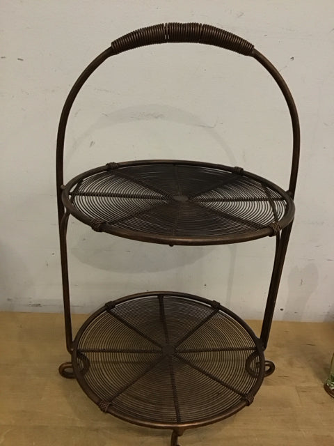 20" 2 Tiered Bronze Color Metal Serving Stand