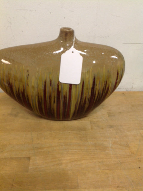 Vase- 10" Ceramic  Brown Drip