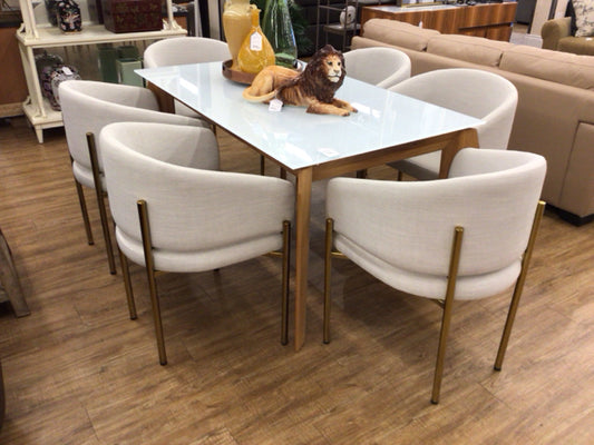 Set Of 6 Barrel Dining Chairs W/Brass Legs