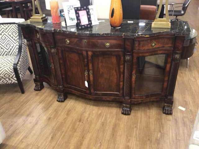 76.75"W × 25" Henredon Historic Natchez Collection Marble Top Mahogany Sideboard