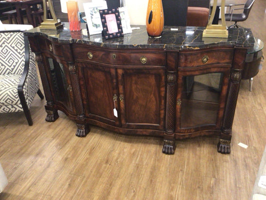 76.75"W × 25" Henredon Historic Natchez Collection Marble Top Mahogany Sideboard