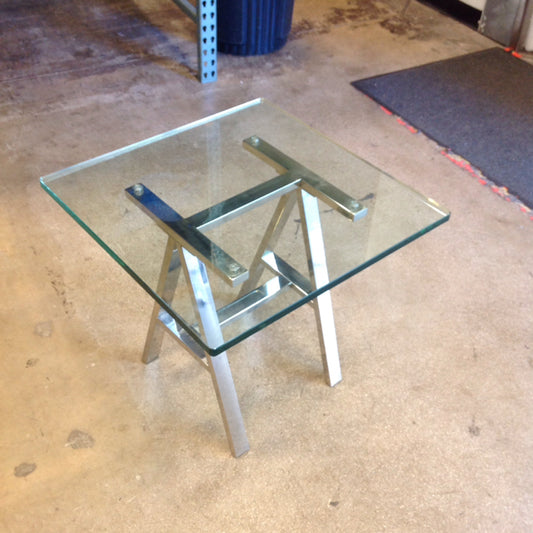24" Square Glass on Chrome Base End Table
