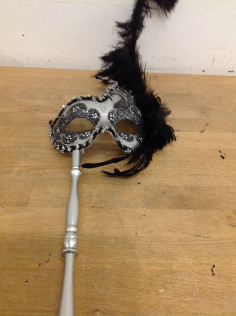 Silver & Black Feather Mask