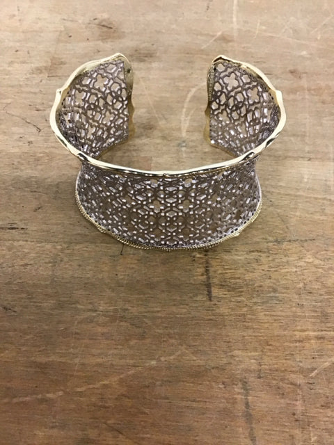 Silvertone/Goldtone Trim Filigree Pattern Cuff Bracelet