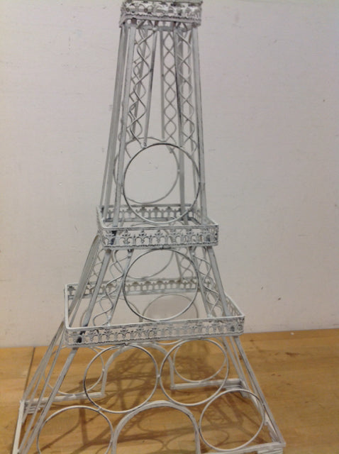 29" White Metal Eiffel Tower Wine Holder