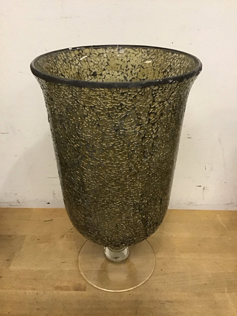 14" Green Cracled Footed Glass Hurricane