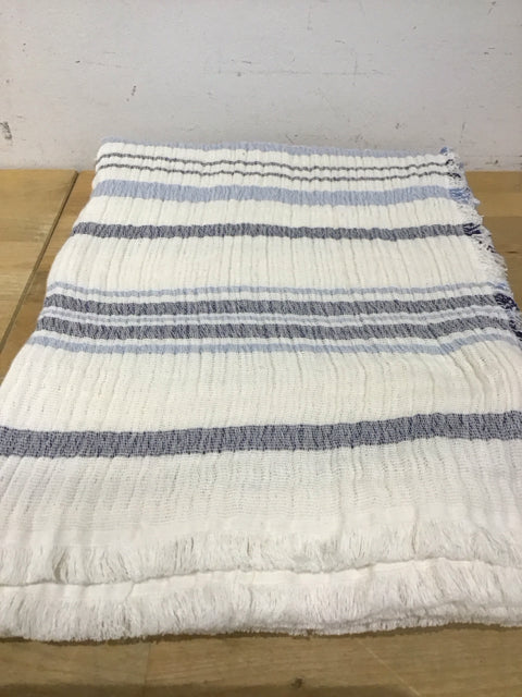 Linen Blue Striped Throw