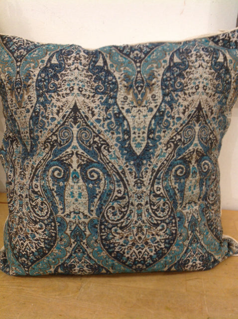 Pillow- 18" Aqua & Blue Paisley