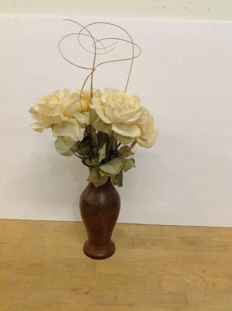 9" Metal Vase w/Faux Roses