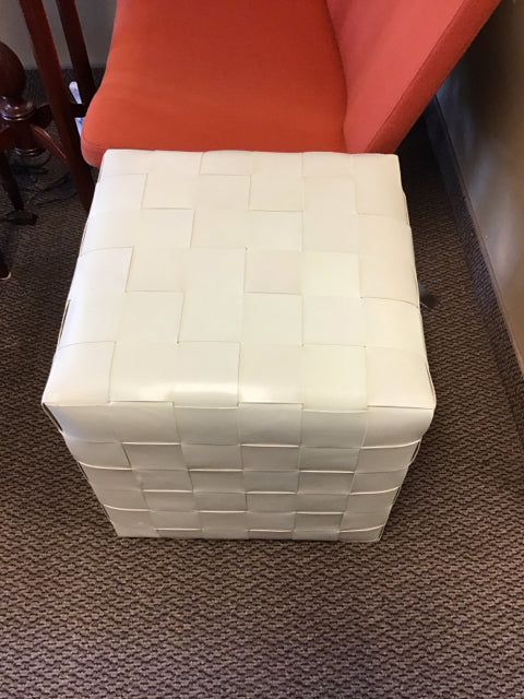 Jamie Young Cream Leather Ottoman