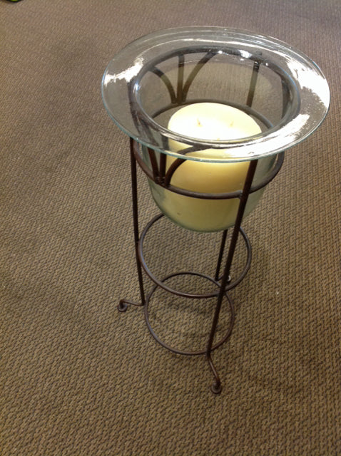 Candle Holder- 28" Floor Metal & Glass W Candle