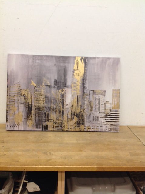 36x24 Abstract City Mixed Media Print on Canvas