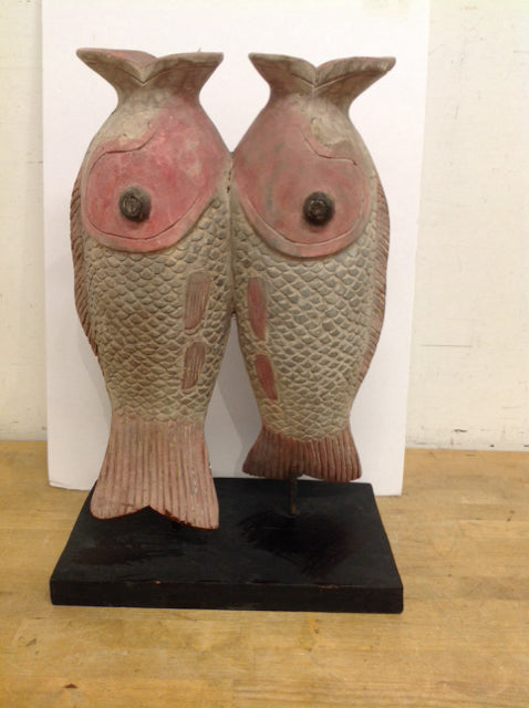 23" Wooden Fish Sculpture w/Base