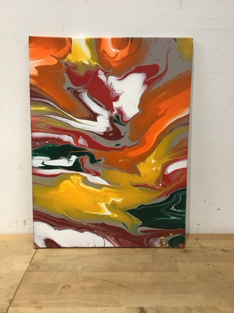 24x18 Orange Paint Flow Painting By Susan David
