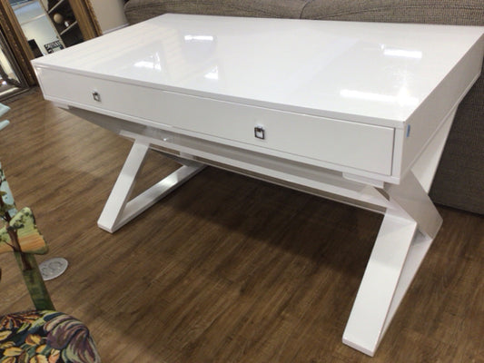 AS-IS White Lacqured Two Darwer Desk (Knicks)