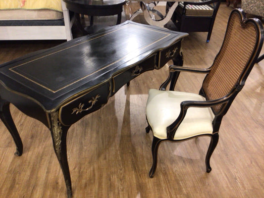 As-Is Karges Furniture Black & Brass Accent Leather Top Desk W/Chair