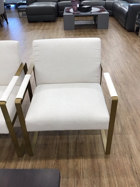 Beige Upholstered & Gold Metal Accent Chair