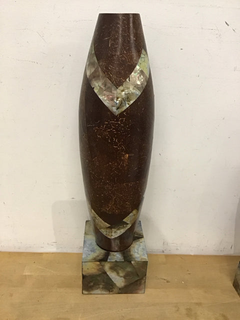 24" 2 PC Coconut Abalone Vase W/Abalone Base