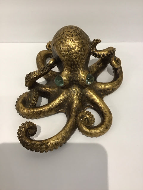 12" Gold Resin Octopus w/Glass Eyes
