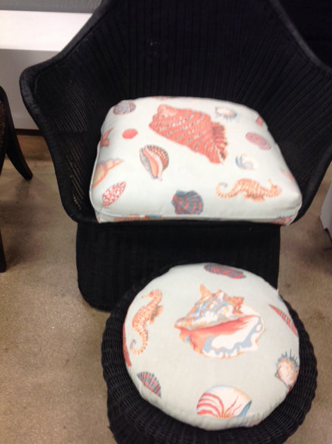 Outdoor - Black Wicker Chair & Ottoman W Cushions