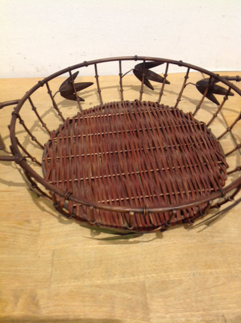 Bowl- 12" Wicker & Metal Leaf