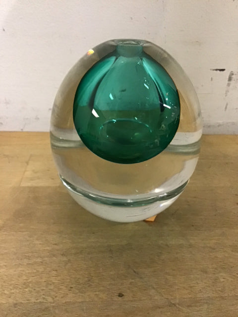 3.5" Young & Constantine Clear & Green Art Glass Paperweight