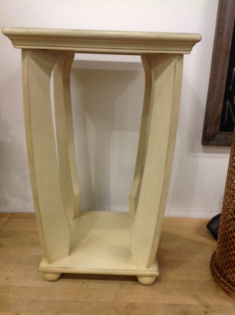 23" Distressed Yellow Wood End Table