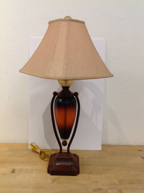 21" Brown Glass Cylinder Lamp w/Shade